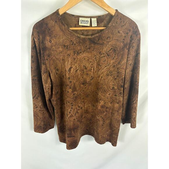 Chico's Tops - Chicos Design Brown Patterned Long Sleeve Top Size 2 / Large